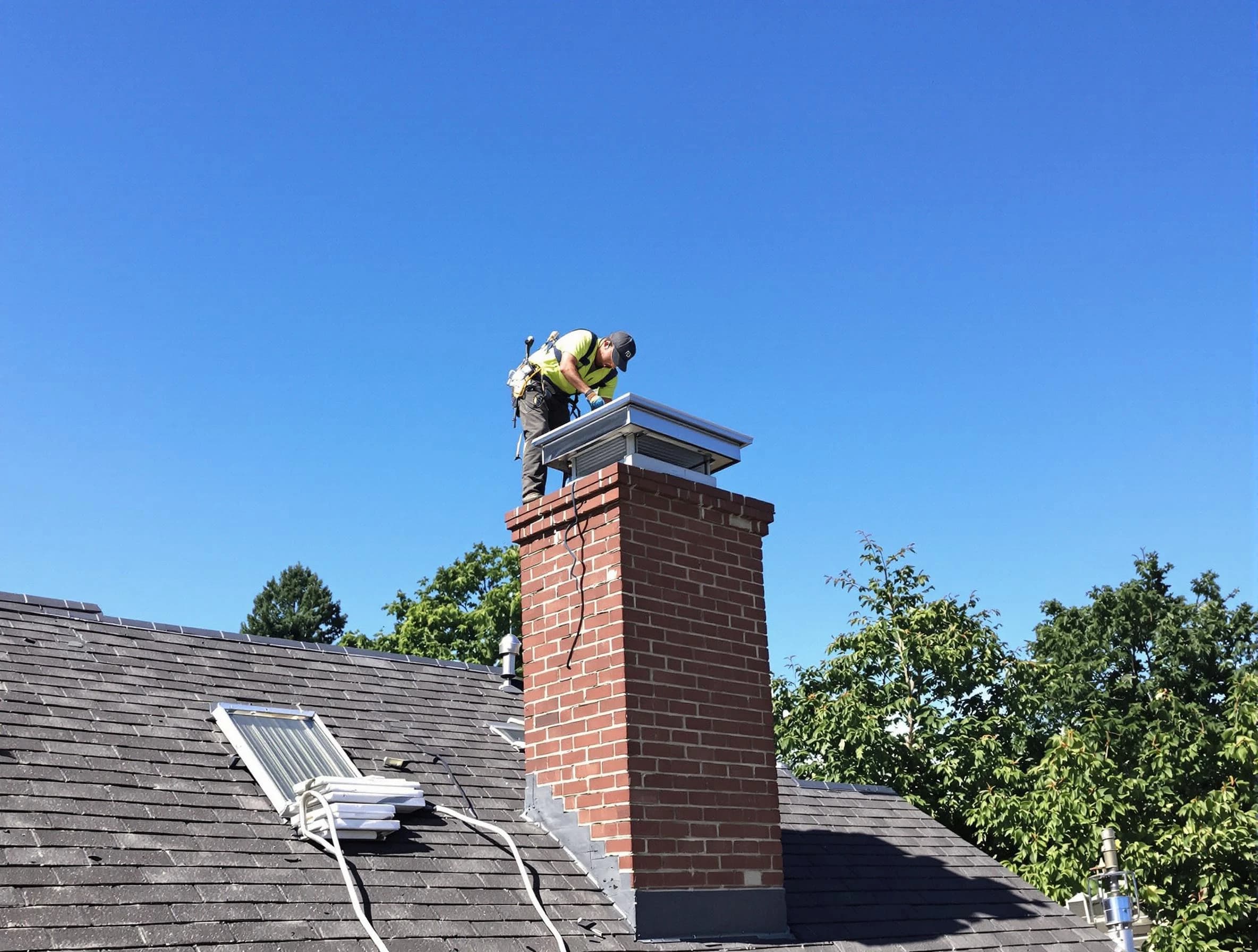 Wellsville Chimney Sweep technician measuring a chimney cap in Wellsville, UT