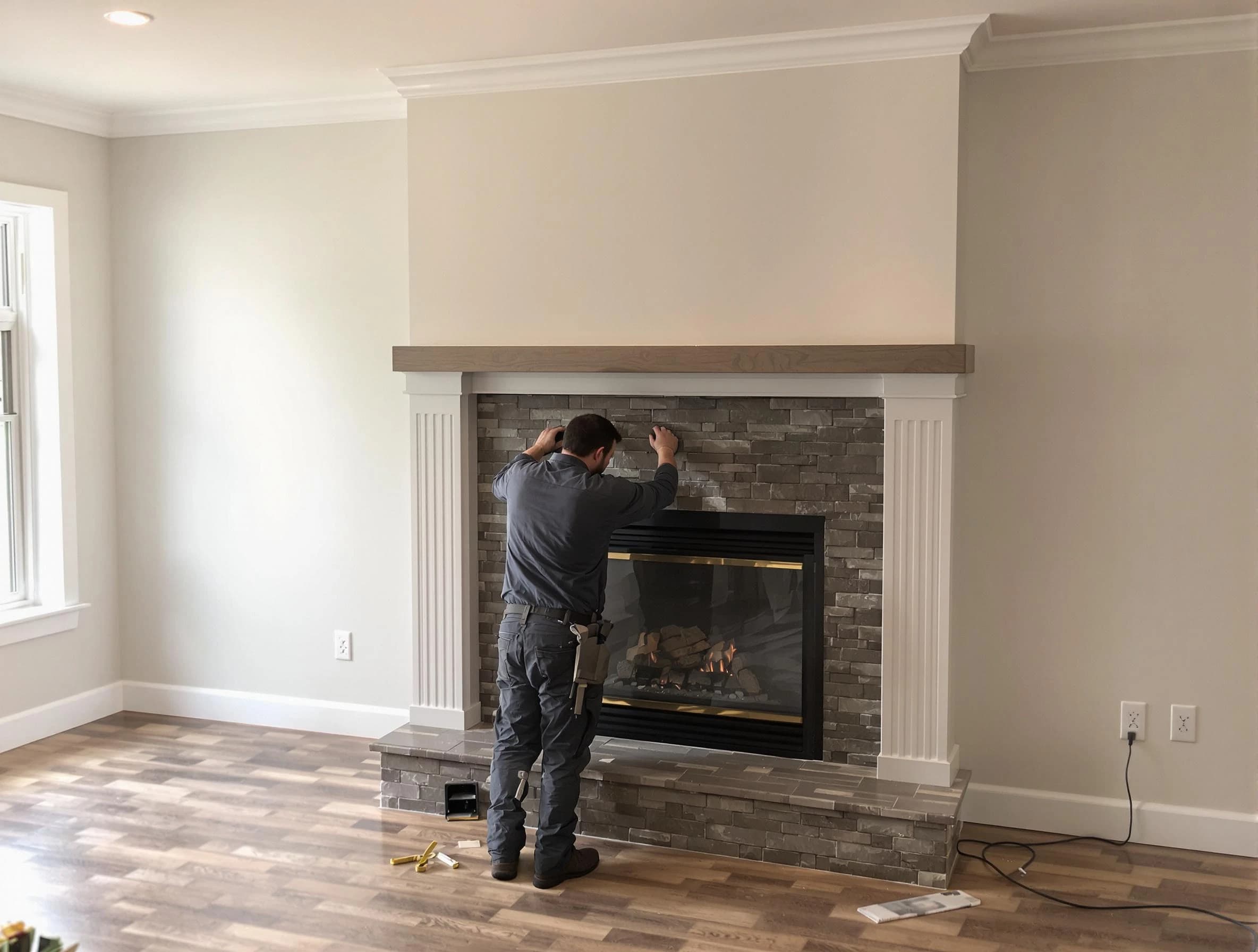 Wellsville Chimney Sweep finishing a custom fireplace install in Wellsville, UT