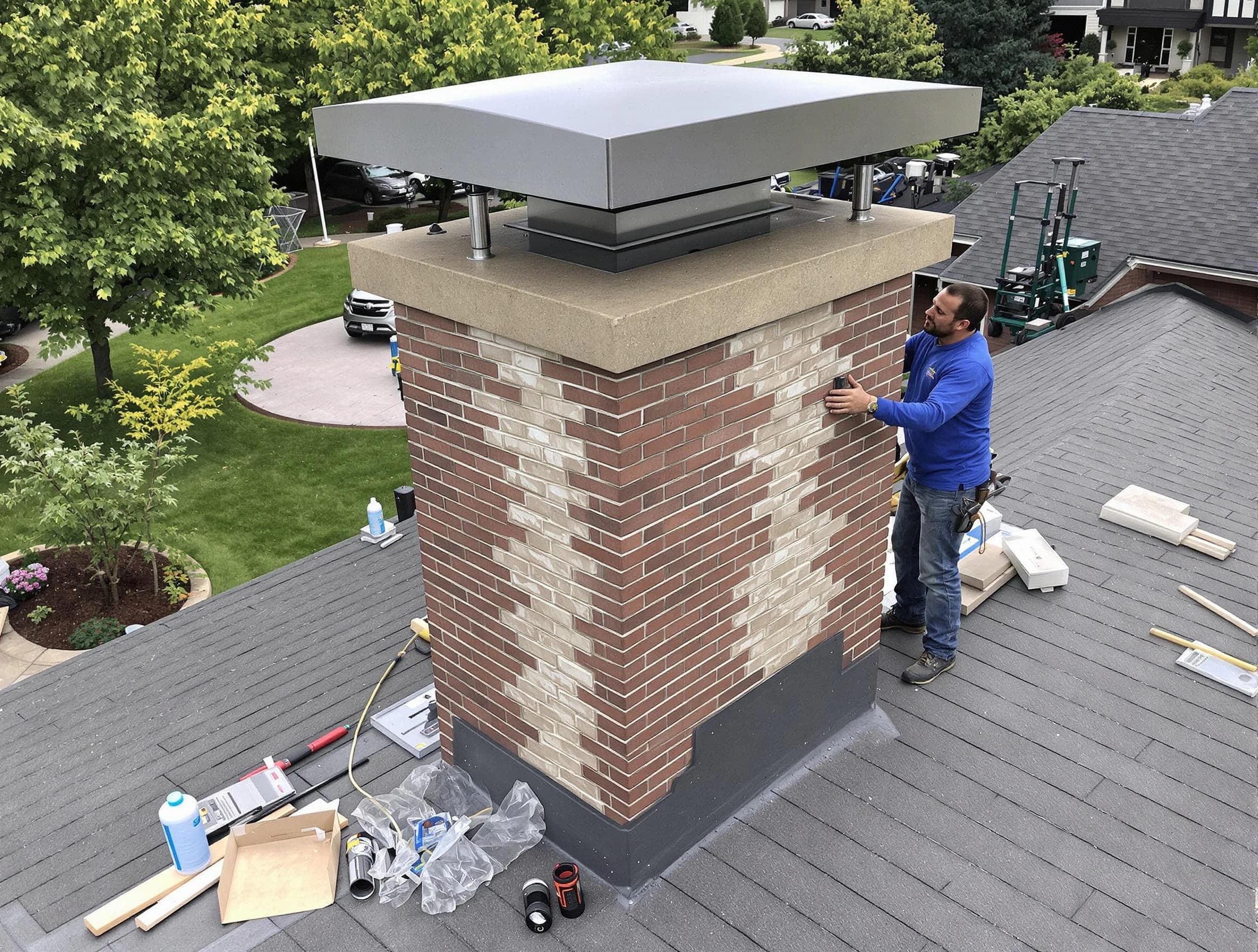 Wellsville Chimney Sweep team working on a custom chimney remodel in Wellsville, UT