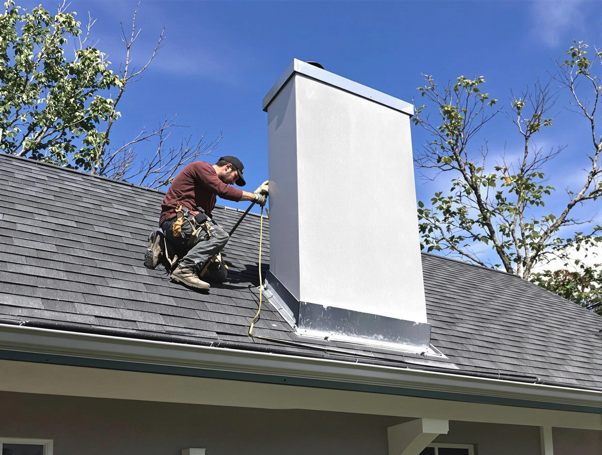 Wellsville Chimney Sweep team member finishing chimney construction in Wellsville, UT